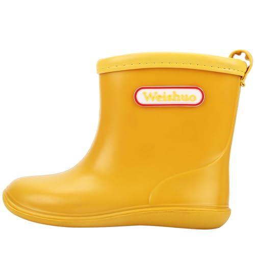 Gummistiefel Kinder für Jungen Mädchen Wasserdichte Rutschfeste Weiche PVC Regenstiefel Kleinkind, Herstellergröße 14, EU-Größe 22, Gelb von Weishuo