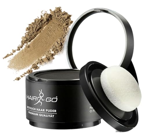 HAIR GO Premium Ansatzpuder - Haar Concealer zur Haarverdichtung für Frauen und Männer, wasserfestes Haar Make-up zum Ansatz kaschieren - Friseurqualität - Pulver Natürlich (4gr.) (dunkelblond) von HAIR GO