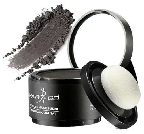 HAIR GO Premium Ansatzpuder - Haar Concealer zur Haarverdichtung für Frauen und Männer, wasserfestes Haar Make-up zum Ansatz kaschieren - Friseurqualität - Pulver Natürlich (4gr.) (dunkelbraun) von HAIR GO