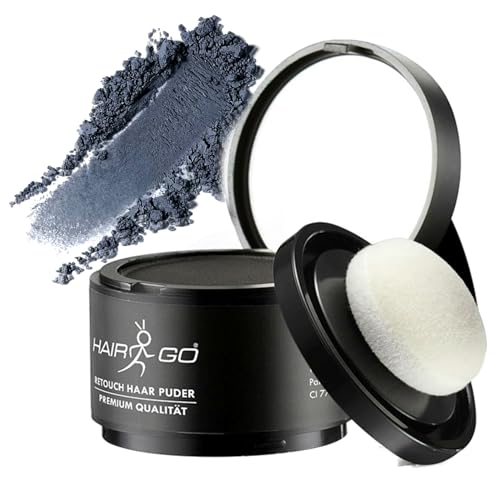 HAIR GO Premium Ansatzpuder - Haar Concealer zur Haarverdichtung für Frauen und Männer, wasserfestes Haar Make-up zum Ansatz kaschieren - Friseurqualität - Pulver Natürlich (4gr.) (dunkelgrau) von HAIR GO