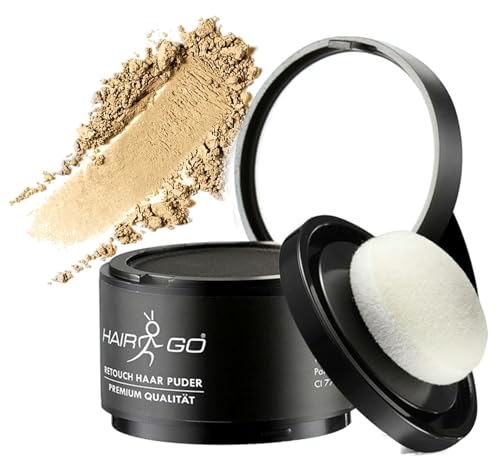 HAIR GO Premium Ansatzpuder - Haar Concealer zur Haarverdichtung für Frauen und Männer, wasserfestes Haar Make-up zum Ansatz kaschieren - Friseurqualität - Pulver Natürlich (4gr.) (hellblond) von HAIR GO