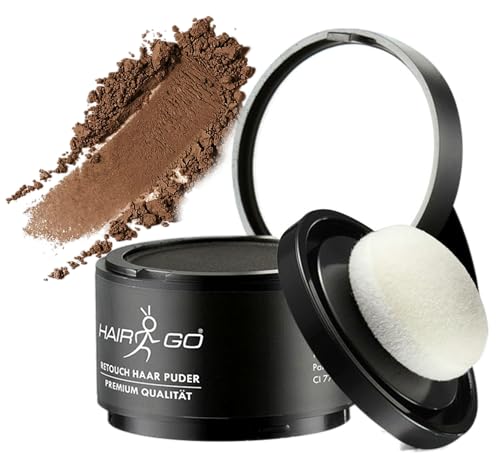 HAIR GO Premium Ansatzpuder - Haar Concealer zur Haarverdichtung für Frauen und Männer, wasserfestes Haar Make-up zum Ansatz kaschieren - Friseurqualität - Pulver Natürlich (4gr.) (hellbraun) von HAIR GO