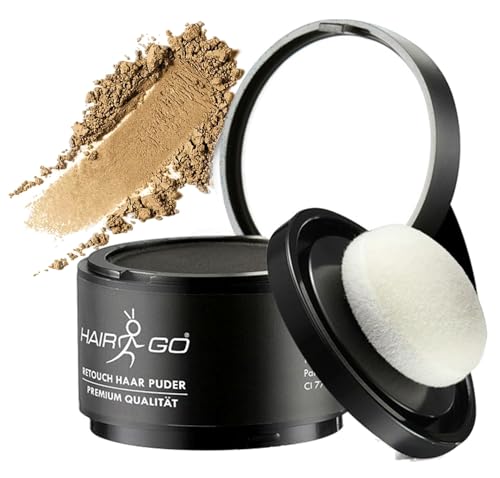 HAIR GO Premium Ansatzpuder - Haar Concealer zur Haarverdichtung für Frauen und Männer, wasserfestes Haar Make-up zum Ansatz kaschieren - Friseurqualität - Pulver Natürlich (4gr.) (mittelblond) von HAIR GO