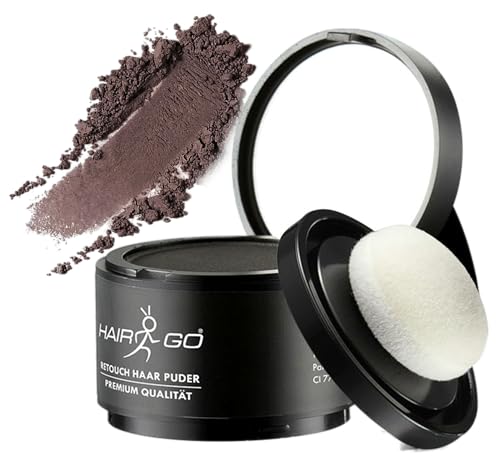 HAIR GO Premium Ansatzpuder - Haar Concealer zur Haarverdichtung für Frauen und Männer, wasserfestes Haar Make-up zum Ansatz kaschieren - Friseurqualität - Pulver Natürlich (4gr.) (mittelbraun) von HAIR GO