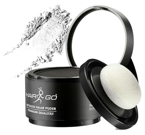 HAIR GO Premium Ansatzpuder - Haar Concealer zur Haarverdichtung für Frauen und Männer, wasserfestes Haar Make-up zum Ansatz kaschieren - Friseurqualität - Pulver Natürlich (4gr.) (weiß) von HAIR GO