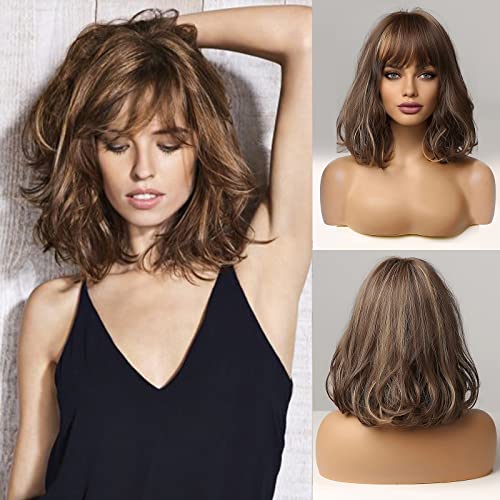 HAIRCUBE Kurze Charming Bob mit Bangs Perücken für Frau Natur Hitzebeständige Synthetische Faser Party/Cosplay/Kostüm/Tägliche Perücke (braune) von HAIRCUBE