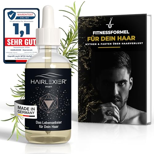 Hairlexier - Haarwuchsmittel Männer – Natürliches Haarserum gegen diffusen Haarausfall, Rosmarinöl für Haare, Haaröl mit Rizinusöl, Lavendelöl, unterstützt Haarwachstum, Vegan & Bio + Workbook Hairlexier - Haarwuchsmittel Männer – Natürliches Haarserum gegen diffusen Haarausfall, Rosmarinöl für Haare, Haaröl mit Rizinusöl, Lavendelöl, unterstützt Haarwachstum, Vegan & Bio + Workbook von HAIRLEXIER
