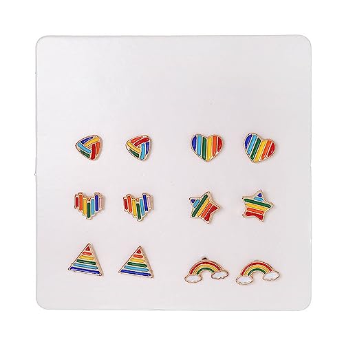 12 PCs Regenbogenohrstifte Süße Bolzen Ohrringe Zartes Legierungsmaterial Farb Schmuck Geschenk Für Mädchen Ohr von HAISENG