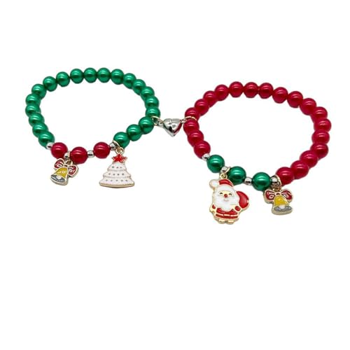 2-teiliges Weihnachts-Paar für Damen und Herren, Herz-Armreifen-Set, bunte Acrylperlen, Schmuck, elastisch, Einheitsgröße, Wie beschrieben von HAISENG