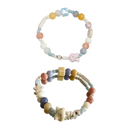 2pcs Cartoon Kaninchen Perlenarmband Für Frauen Keramikperlen Und Elastische String Armband Armband Bester Freund Handchain Buntes Perlenarmband von HAISENG