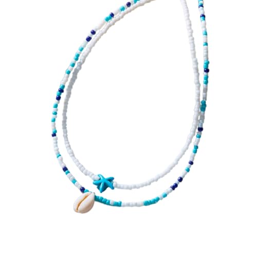 2pcs Styles Doppelte Layered Seestarfishes Muschel Perlen Halskette Für Trendige Frauen Und Erwachsene Seesternanhänger von HAISENG