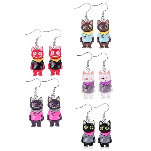 5 Paare Katze Dangle Ohrringe Lustige Cartoon Kätzchen Tiere Drop Dangle Party Vorräte Für Frauen Mädchen von HAISENG