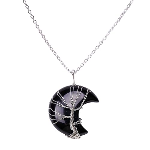Baum Des Anhänger Halskette Mond Form Kristall Halsketten Für Frauen Männer Natursteinkragen Kette Choker Schmuck Mond Anhänger Halskette von HAISENG