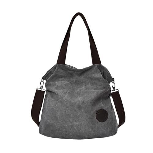 Canvas Handtasche Schultertaschen Damen Stilvolle Top Griff Tasche für verschiedene Anlässe Tote Strand Casual Tasche, grau, One Size von HAISENG