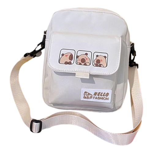 Capybara Umhängetasche mit bezauberndem Tier-Design, kompakte Polyester-Schultertasche mit verstellbarem Riemen für den täglichen Gebrauch, weiß, Einheitsgröße von HAISENG