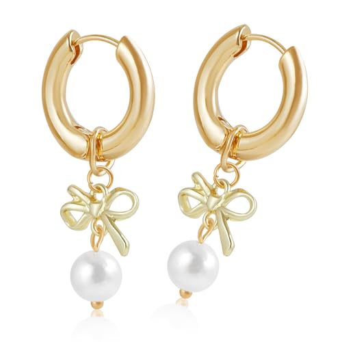 Creolen mit Perlen und Schleife für Damen, modische Ohrringe, Ohranhänger, eleganter Abendschmuck, leicht, bequem, Einheitsgröße, Wie beschrieben, Wie beschrieben von HAISENG