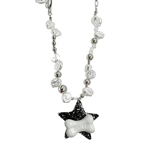 Egirl Jewelry Coole Perlen Weißer Knochen Anhänger Halskette Fashion Star Choker Y2K Halskette Für Frauen Punk Accessoire von HAISENG