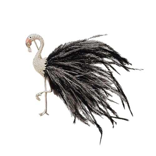 Einzigartige Flamingo Gefiederte Brosche Mit Zirkonsteinen Leichtes Revers Pin Statement Accessoire Für Jacken Kleider Simuliertes Federflamingo Pin von HAISENG
