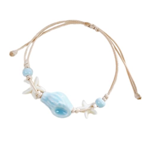 Elegant Conch Star Fish Shells Perlen Armband Leichtgewickeltes Kordel Handchain Beach Armreif Für Frauen Und Mädchen Leichtes Beach Armband von HAISENG