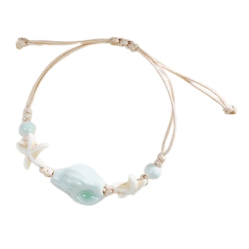 Elegant Conch Star Fish Shells Perlen Armband Leichtgewickeltes Kordel Handchain Beach Armreif Für Frauen Und Mädchen Leichtes Beach Armband von HAISENG