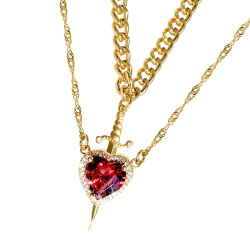 Elegante Halskette mit Herz und Schwertern, verstellbare Länge, Schlüsselbeinkette, handgefertigter Schmuck, für modische Frauen, verstellbare Kette, rot, Wie beschrieben, Wie beschrieben Elegante Halskette mit Herz und Schwertern, verstellbare Länge, Schlüsselbeinkette, handgefertigter Schmuck, für modische Frauen, verstellbare Kette, rot, Wie beschrieben, Wie beschrieben von HAISENG