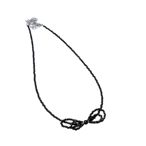 Elegante Halskette mit Schleifen-Anhänger, einzigartige Schleifen-Halskette, eleganter Perlen-Choker-Schmuck, Verzierung, verstellbare Kette, Pearl Half Bow Neckl, Wie beschrieben, Wie beschrieben von HAISENG