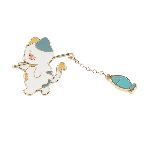 Elegante Katzen Angler Brosche Legierung Verarbeitetes Accessoire Leichtes Tragbares Kunst Mit Blauem Rotem Fisch Detail Buntes Fisch Design Pin von HAISENG