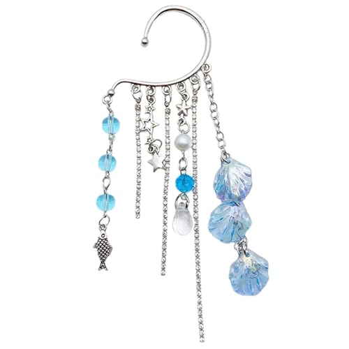 Elegante Ohrklemme mit schillernden Muscheln und fließender Kette für Ohrmanschette für Partys und besondere Anlässe, Metallhaken mit Fransen Kette Mädchen Elegante Ohrklemme mit schillernden Muscheln und fließender Kette für Ohrmanschette für Partys und besondere Anlässe, Metallhaken mit Fransen Kette Mädchen von HAISENG
