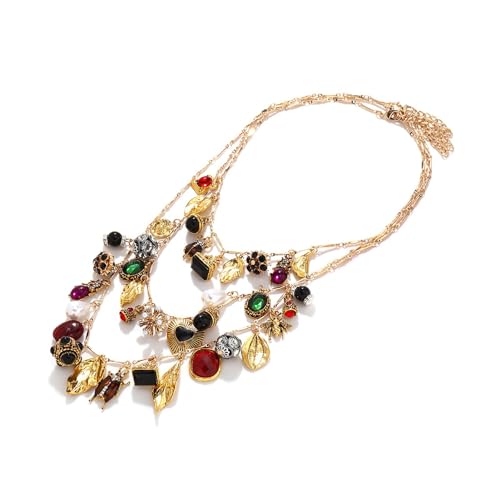 Elegante mehrstufige Halskette mit Herz-, Blatt- und Blumenanhängern, stilvolle Halskette für Naturliebhaber, stilvolles Damen-Halsstück Elegante mehrstufige Halskette mit Herz-, Blatt- und Blumenanhängern, stilvolle Halskette für Naturliebhaber, stilvolles Damen-Halsstück von HAISENG