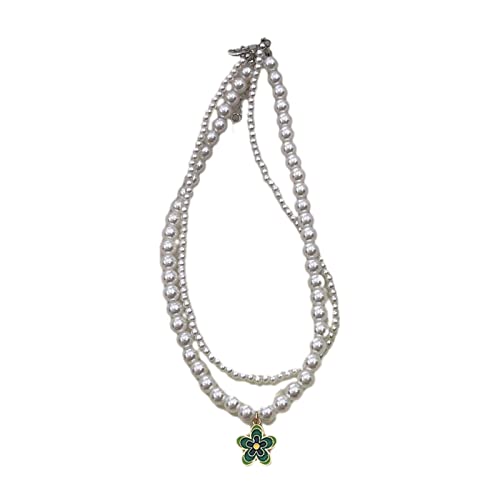 Elegantes Doppeltes Immitation Perlen Halskette Ziery Blumenanhänger Für Mädchen Teen Collarbone Perlblumen Anhänger Halskette Mode Schmuck Schmuck von HAISENG