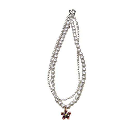 Elegantes Doppeltes Immitation Perlen Halskette Ziery Blumenanhänger Für Mädchen Teen Collarbone Perlblumen Anhänger Halskette Mode Schmuck Schmuck von HAISENG