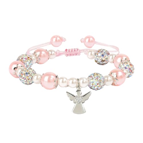 Elegantes Erstkommunion Armband Für Mädchen Silber Engel Kreuzt Perlen Schmuckgeschenkset Mit Karten Und Stofftasche Edelstahl Angel Anhänger Armband von HAISENG