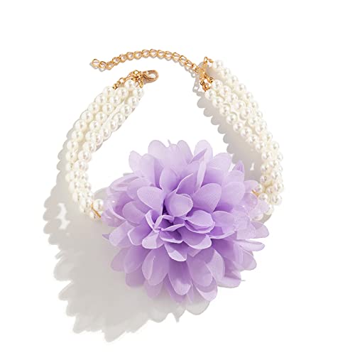 European Schmuck Handgefertigtes Großes Blumenkrockblüter Halskette Imitation Perle Retro Perlen Halskette Colarbone Kette Einstellbarer Hals von HAISENG