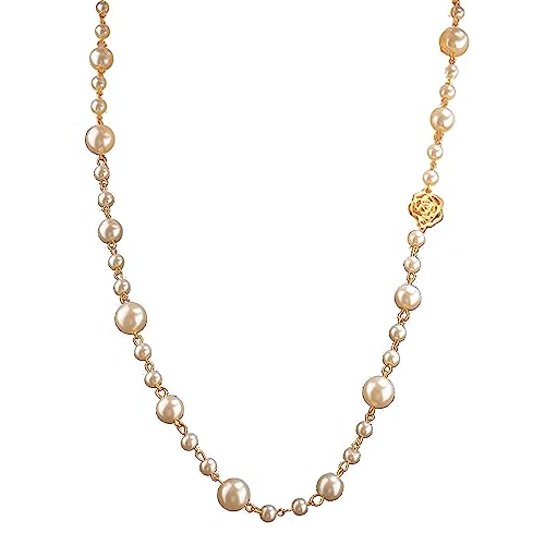 Fashion Double Strang Perlen Halskette Kamelien Perlenpullover Kette Statement Cocktailparty Perle Camellia Halsketten Für Frauen Hochzeit Kostüm Schmuck von HAISENG