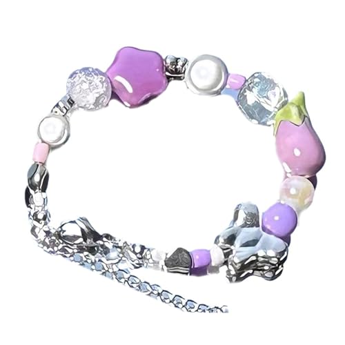 Frauen Auberginen Perlen Keramikarmbänder Kaltwind Hip Hop Stern Anhänger Süßes Temperament Verstellbares Schmuck Purpur Auberginenarmbänder von HAISENG