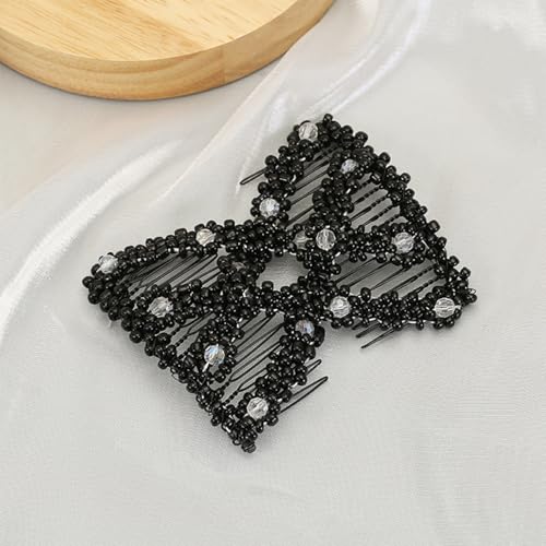 Frauen Verdrehen Rhombus Perlen Haarseitenkämme Dehnbare Doppelklammern Brötchen Maker Haarschneidkamm Kamm von HAISENG