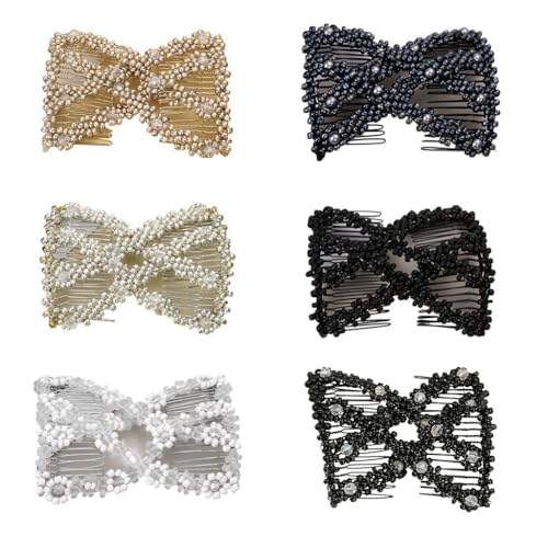 Frauen Verdrehen Rhombus Perlen Haarseitenkämme Dehnbare Doppelklammern Brötchen Maker Haarschneidkamm Kamm von HAISENG