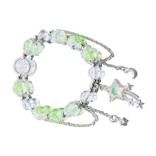 Glasperlen Armband Mit Stern Und Mond Charme Perlen Handchain Stylish Elastic Seil Wristchain Für Frauen Und Mädchen Farbenfrohen Perlenschmuck von HAISENG