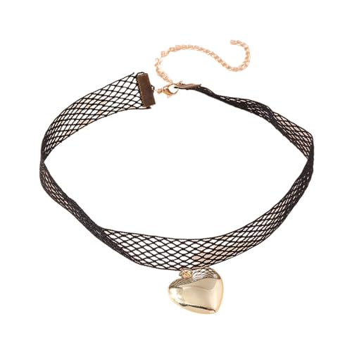 Goth Lace Mesh Love Heart Anhänger Choker Hochwertige Halskette Für Frauen Elegante Miteinander Abgestimmte Verstellbare Kette Schmuck Metall Herzkette Für Mädchen von HAISENG