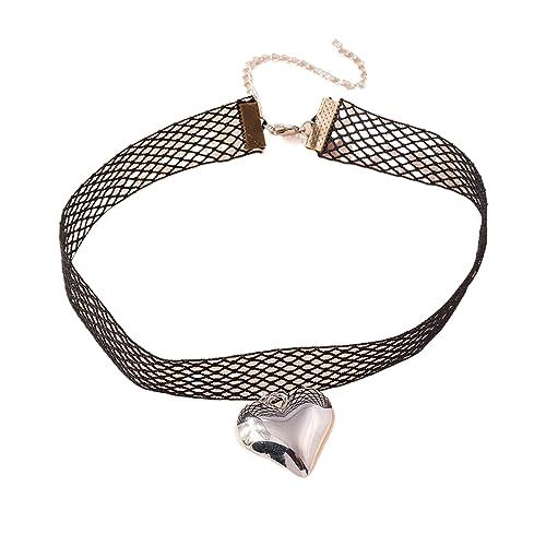 Goth Lace Mesh Love Heart Anhänger Choker Hochwertige Halskette Für Frauen Elegante Miteinander Abgestimmte Verstellbare Kette Schmuck Metall Herzkette Für Mädchen von HAISENG