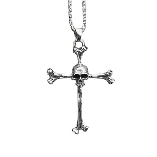 Gothic Skull Cross Anhänger Halskette Punk Halloween Skelett Halshalskette Für Männer Frauen Mode Langkettige Schmuckschädel Halskette Für Männer von HAISENG
