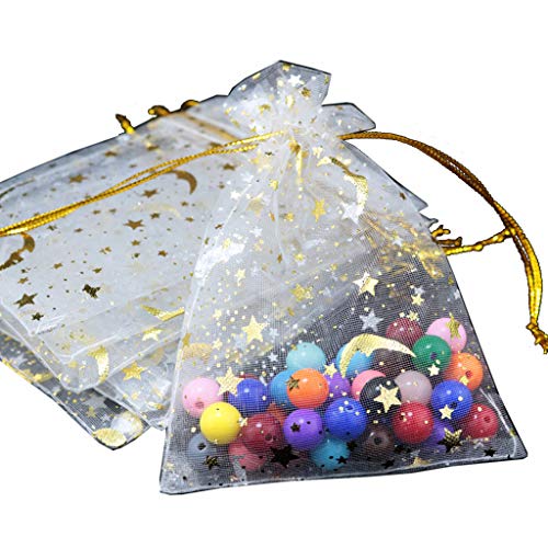 HAISENG 100 Inszene/Set Draw String Geschenk Beauty Bags Hochzeitsbevorzugungen Taschen Süßigkeiten Schmuck Geschenktüten Mond Star Organza Taschen von HAISENG
