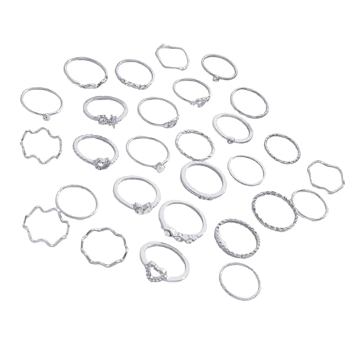 HAISENG 28 Stücke Love Heart Waving Rings Set Mit Eleganten Designs Und Stilvollen Strasssteinen Für Modische Frauen Tragen Elegante Ringe Accessoires von HAISENG