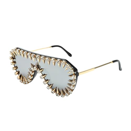 HAISENG Beliebte Sonnenbrille mit Kristallnieten, beliebte Brille für verschiedene Anlässe und Outfits, Freizeitkleidung, modische Outdoor-Brillen, silber von HAISENG