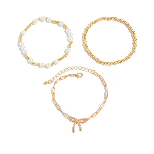 HAISENG Delicate Imitation Perlen Bowknot Charmarmband Mit Verstellbarem Kettenstil Armband Accessoire Für Frauen Elegantes Bogenknot Perlenarmband von HAISENG