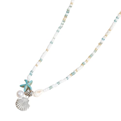 HAISENG Einzigartige Seestern-Halskette mit Perlen und Seestern-Anhänger, mehrlagiger Strand-Halsschmuck für modische ethnische Damen-Halskette, Einheitsgröße, Wie beschrieben, Wie beschrieben von HAISENG