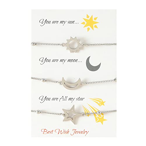 HAISENG Für Sun Moon Star Freundschaft Matching Armbänder Distanzbeziehungs Relationsharten Für Freunde Ihm Ihre Mutter Tochter Geschenke Verstellbare Frauen Männer Männer von HAISENG