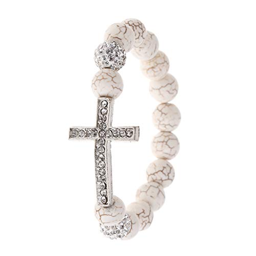 HAISENG Katholische Weiße Steinperlen Für Kreuzungsdiamantarmband Religiöser Rosenkranzschmuck All Match Für Kirchengebet Geting Girls Armbänder von HAISENG