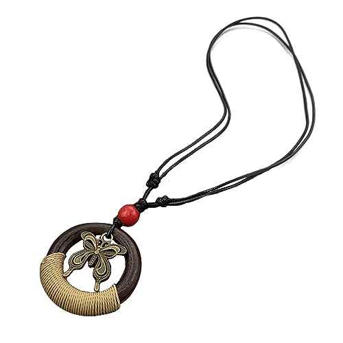 HAISENG Lederhalsband aus geflochtenem Seil, Holz, Schmetterling, Halsband, Halskette, Punk-Zubehör, Y2k-Schmuck, ethnischer Halsschmuck von HAISENG