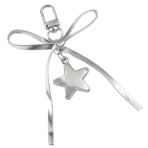 HAISENG Mode Silberne Lederschlüsselkette Mit Bowknot Und Herzanhänger Wichtiger Schlüsselzubehör Bowknot Charm Anhänger Bowknot Charm Anhänger von HAISENG